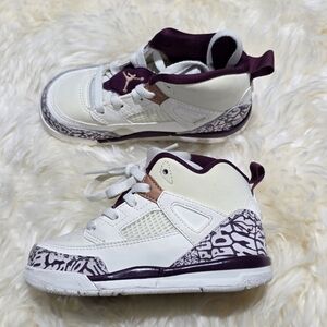 Jordan Kids White and Dark Purple Sneakers